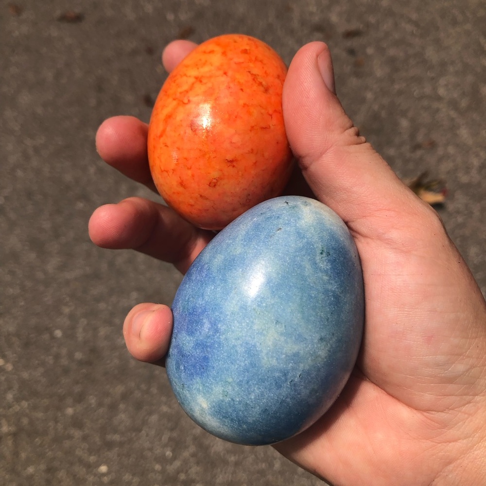 Polished Stone Alabaster Eggs Marble Orange Blue Easter Egg Reiki